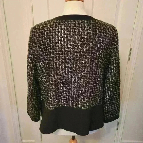 Peter Nygard Wool Blend Tweed Black & Silver Lined Blazer Jacket Coat Size 18 - Picture 3 of 8